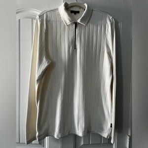 Ted Baker London Ecru Zip Neck Collared Long Sleeve Polo Shirt